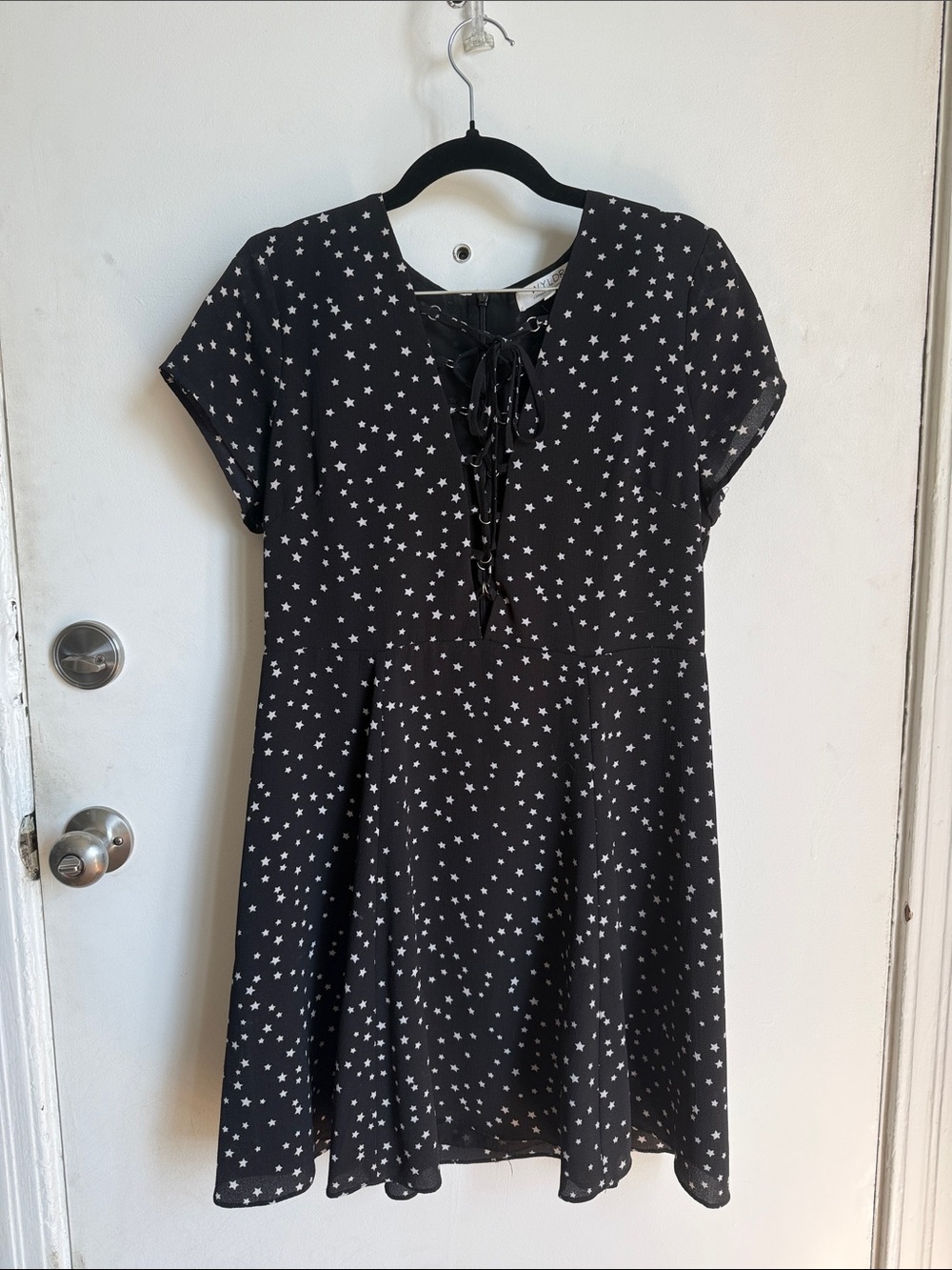 WYLDR Black Star Print Lace-Up Skater Dress